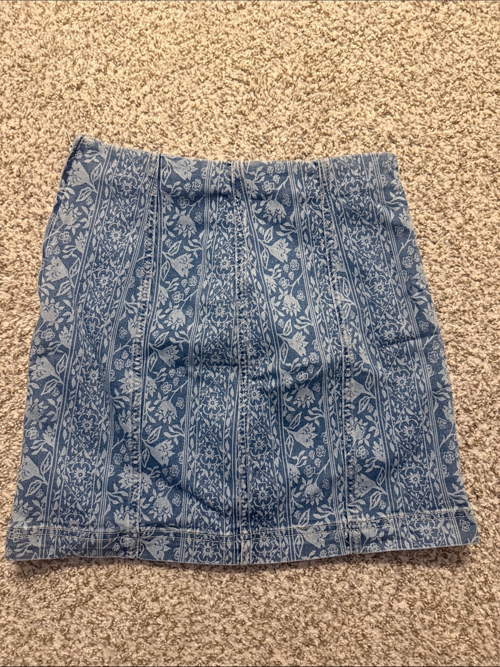 Free People Denim-Blue Floral Stripe Mini Skirt